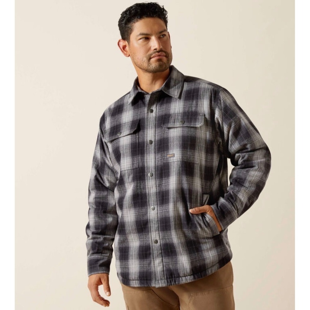 Ariat Rebar Mens Black Plaid Insulated Flannel Shirt Jacket 10062721 Size Medium